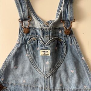 OshKosh B'gosh Denim Overalls Size 3T Heart Print  EUC